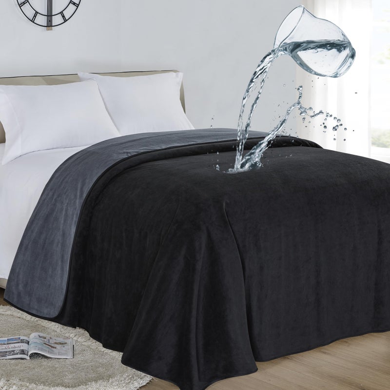 Softan Waterproof 100% Leak Proof Blanket for Baby Adults Pets Dogs Cats, Pee Proof, 3 Layer Protector for Bed, Sofa Couch and Other Furniture, 90"x90", Charcoal | Black, Reversible Lightweight - Image 1